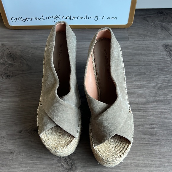 Sigerson Morrison sueded gray leather cork platform wedge slip on peep toe wedge - Picture 14 of 16